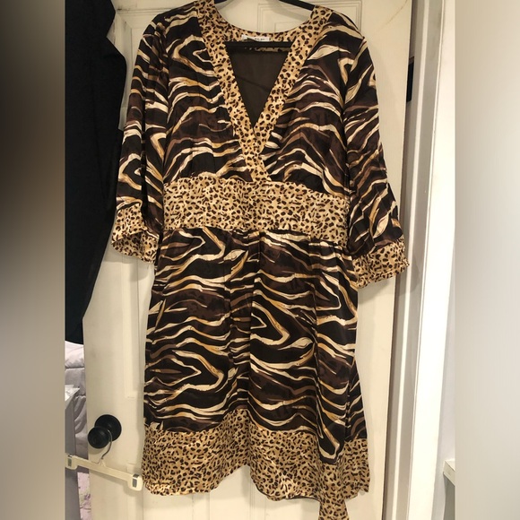 WD.NY Dresses & Skirts - WD.NY Brown and Tan Animal Print Midi Dress